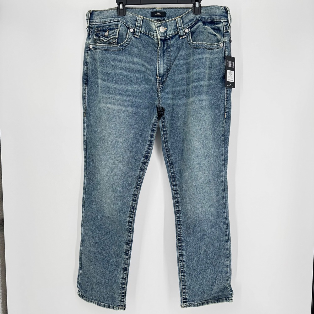 True Religion Geno Big T Flap Slim‎ Jeans Mens Size 40 Medium Melting Wash
